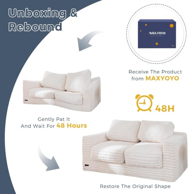 MAXYOYO Giant Bean Bag Chair for Adults, Upholstered Loveseat Floor Sofa with Pillows and Armrests, Large Bean Bag Sofa Plush Chair Couch for Bedroom Living Room, White