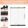 Shower Door, Sliding Shower Door with Explosion-Proof Film Clear Glass, Frameless Tempered Glass Shower Door with Stainless Steel Handle & Waterproof Seal Strip Parts