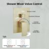 61FBBlWK-VL._AC_SL1500_.jpg BWE Shower Faucet Brushed Gold 12 Inch Square Bathroom Luxury Rain Mixer Shower Combo Set 2-Functions Wall Mounted Rainfall Shower Head System Rough-in Valve Body and Trim Included