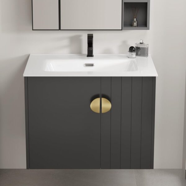 24" Bathroom Vanity with Sink Black, Modern Floating Vanity Bathroom Sinks with Cabinets with Double Soft Close Cabinet Door, White Ceramic Sink & Gold Handles, Large Storage for Small Space