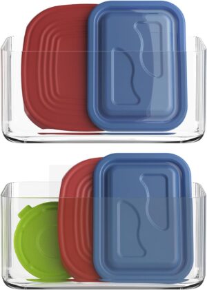 MaraFansie 2 Pack Plastic Lid Organizers Inside Cabinet for Kitchen Organizers, No drilling Wall Door Mount Container Lid Holders for Tupperware Lid, Food Storage Lid, and Storing Lids, Transparent