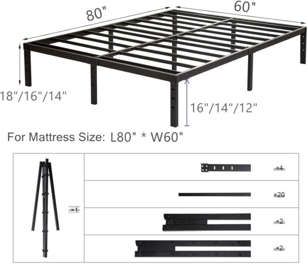 Queen Size Bed Frame with Steel Slats Support, Sturdy and Durable, No Box Spring Needed, 16 Inch High 3500lbs Heavy Duty Metal Platform Frames with Storage, Noise-Free, Black