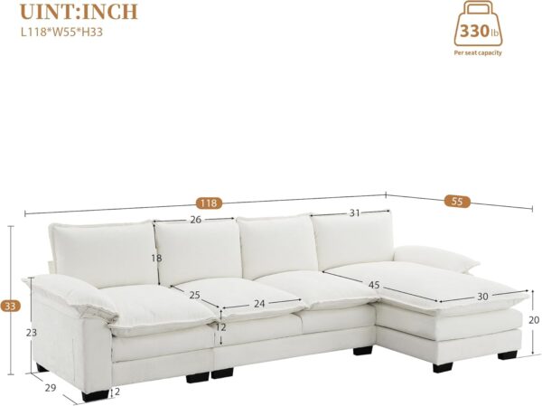 Merax 118" Modern L-Shaped Chenille Sectional Sofa, Cloud Couch with Double Cushions, Reversible Chaise, 5 Seat Upholstered, for Living Room, Apartment, Beige
