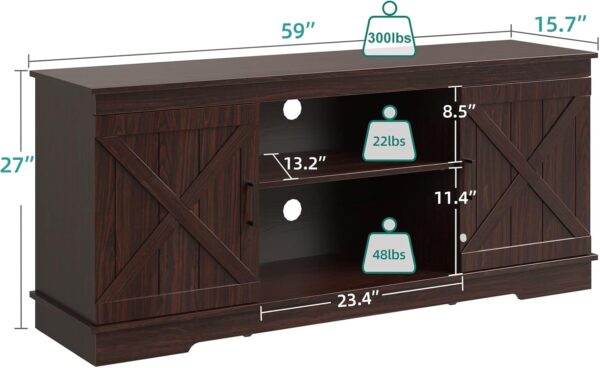 YITAHOME TV Stands for TV up to 65 Inch, Farmhouse Entertainment Center with Double Barn Doors & Storage Cabinets, Rustic TV Cabinet Media Console Table for Living Room, 59 Inches, Espresso