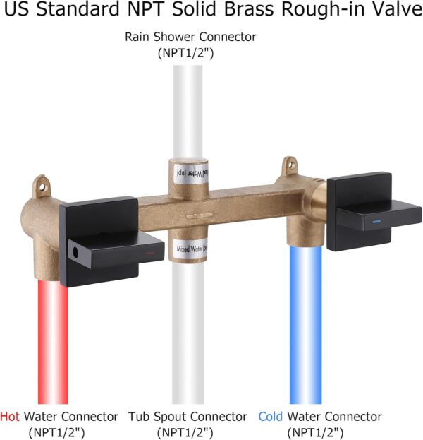 2 Handles Shower Faucet Set with Tub Spout Bathtub Shower Faucet Combo Set Shower System Complete Tub and Shower Trim Kit Matte Black