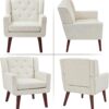 61G4QjlFaxL._AC_SL1500_.jpg Accent Chair Button-Tufted Upholstered Living Room Chairs Comfy Reading Chair Mid Century Modern Chair with Linen Fabric Lounge Arm Chairs for Living Room Bedroom (Beige Set of 2)