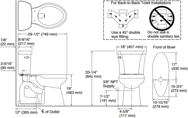 KOHLER K-25224-0 Highline Tall Two-Piece Elongated Toilet with Left-Hand Trip Lever, Elongated Toilet Bowl, 1.28 GPF, White