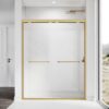 Shower Door 56 to 60'' W x 72'' H,Semi Frameless Double Sliding Shower Glass Door with 1/4" (6mm) Clear SGCC Tempered Glass,Stainless Steel, Easy to Clean,Gold.
