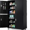 VINGLI Large Garage Storage Cabinet with 4 Doors, Upgraded Height & Wide & Deep, 43''W x 23''D x 75''H, Oversized Metal Storage Cabinet with Pegboards Wheels Locks and Adjustable Shelves (Black)
