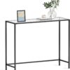 VASAGLE 39.4 Inches Console Table, Tempered Glass Sofa Table, Modern Entryway Table, Metal Frame, Easy to Assemble, Adjustable Feet, for Living Room, Hallway, Black ULGT026B01
