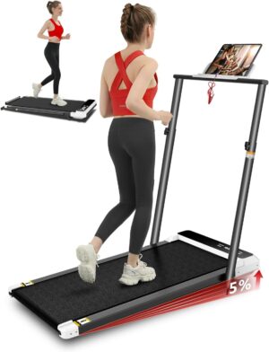 Walking Pad with Handle Bar,5% Manual Incline Walking Treadmill for Home Office,2.5HP Super Quiet Foldable Treadmills with Handrails,300 LBS Small Under Desk Treadmill with LED Display,Remote Control