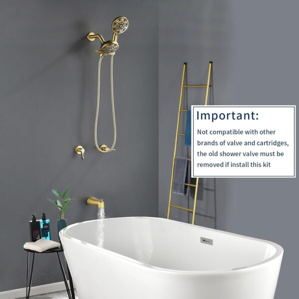 2 Handle Shower Faucet Set with Tub Spout Bathtub Shower Faucet Combo Set Shower System Complete Tub and Shower Trim Kit Brushed Gold Wall Mounted Shower Fixtures