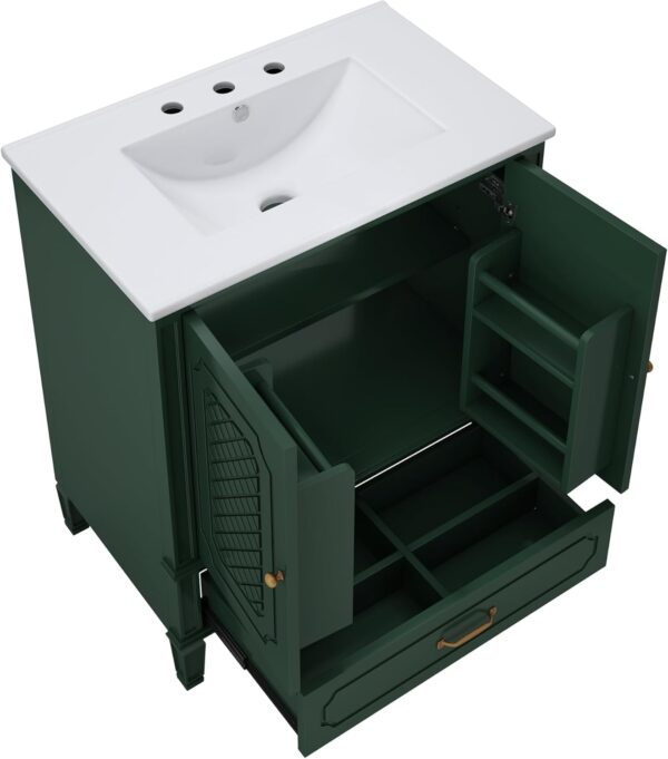 Linique 30" Bathroom Vanity with Sink Combo Set, Solid Wood Frame Modern Bathroom Storage Cabinet with a Large Drawer, a Adjustable Shelf and 2 Soft Closing Cabinet Doors with Organizer, Green