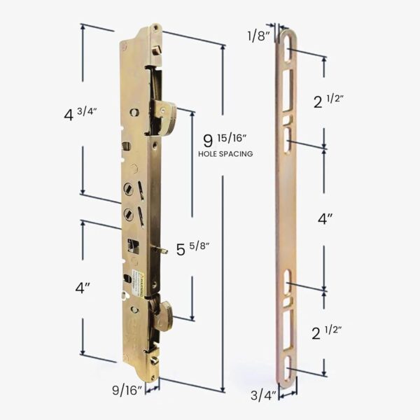 Alloy Steel Dual Point 9-15/16" Mortise Lock with 10-1/8" Faceplate for Sliding Patio Glass Door | Multi Point Locking Mechanism Replacement - Fix and Repair Door Hardware Security
