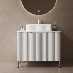 30" Bathroom Vanity with Sink, Modern Bathroom Vanities with 2 Soft-Closing Doors, Freestanding Bathroom Cabinet with Ceramic Basin and Carrara White Sintered Stone Counter Top-Colmar, White