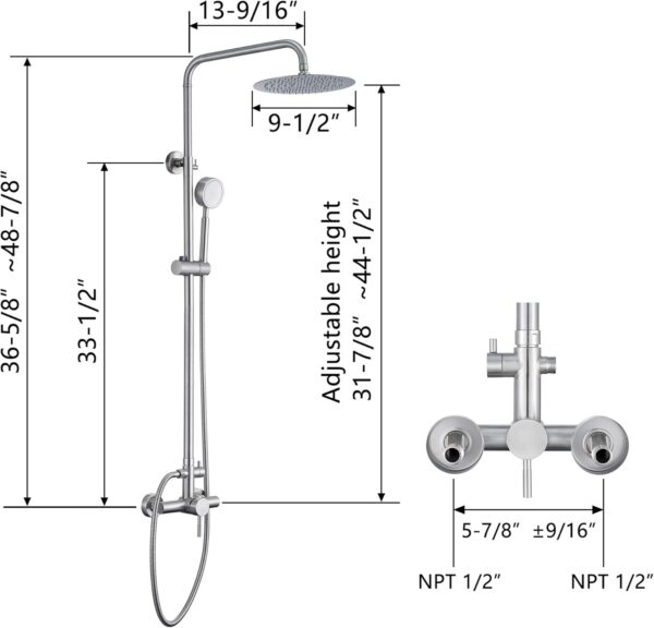 Trinsic SS304 Shower Faucet Set - Outdoor Kit - Outdoor Fixtures with Brushed Nickel Shower Head & Handheld Spray, High Pressure