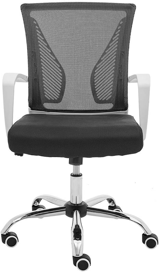Zuna Mid-Back Office Task Chair - Ergonomic Back Supporting Mesh Back Desk Chair (White/Black)