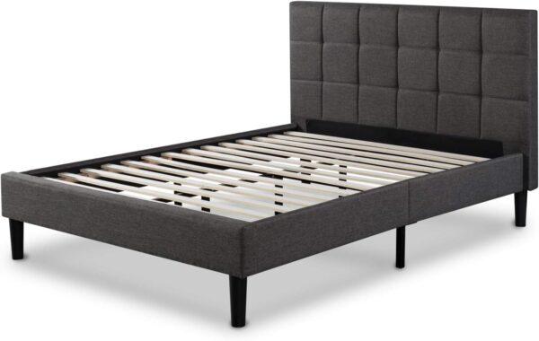 ZINUS Lottie Upholstered Platform Bed Frame, Mattress Foundation, Wood Slat Support, No Box Spring Needed, Easy Assembly, Grey, Queen