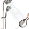 High Pressure Handheld/Rain 82-mode 3-way Shower Head Combo with 25.75" Adjustable Drill-free Stainless Steel Slide Bar, Pet & Tub Power Wash and Anti-clog Nozzles, with 5ft Hose - Brush Nickel