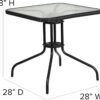 Flash Furniture 5-Piece 28" Square Indoor/Outdoor Patio Table and Chairs Set, Dining Set with Glass Metal Bistro Table, 4 Stack Rattan Chairs, Black