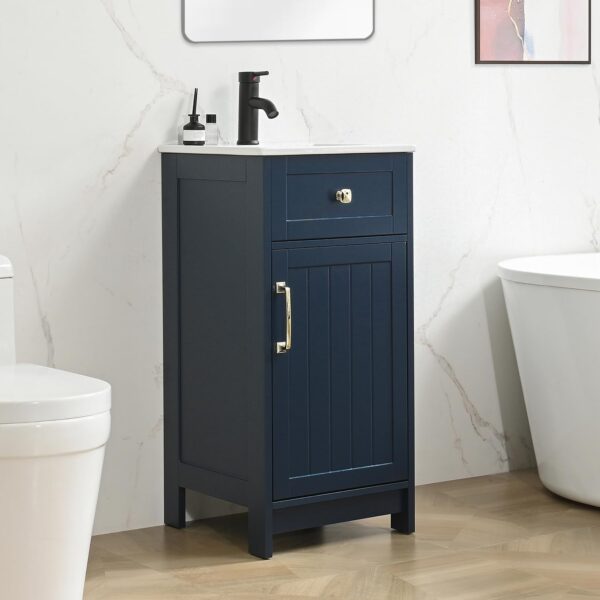 ALBAD 16-Inch Modern Bathroom Vanity with Sink, Compact Bathroom Vanity Set with Storage, Freestanding Small Space Bath Cabinet, Single Sink Cabinet with Adjustable Shelf (Navy Blue, 16 Inch)