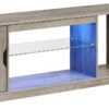 Bestier LED TV Stand for 65/70/75/80 Inch TV, 70 inch Gaming Entertainment Center with Adjustable Glass Shelves & Storage Cabinet for PS5, Xbox, Modern TV Console Table for Living Room, Grey Wash