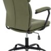 Home Office Chair, Modern Upholstered Mid-Back PU Leather Task Desk Chair with Arms, Adjustable Rocking Swivel Computer Chair with Wheels (Olive Green)