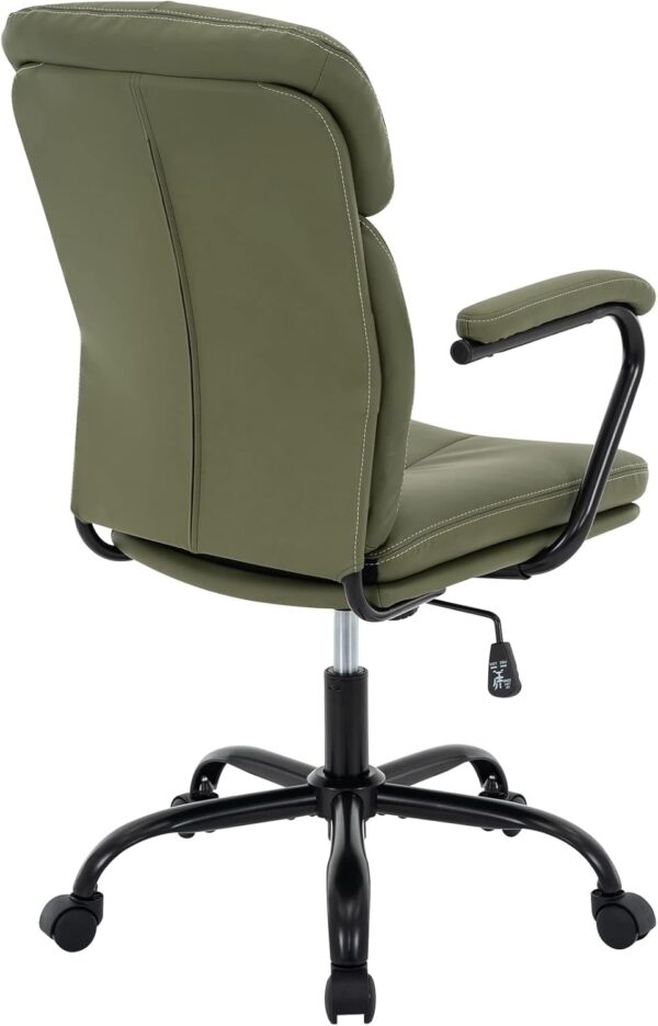 Home Office Chair, Modern Upholstered Mid-Back PU Leather Task Desk Chair with Arms, Adjustable Rocking Swivel Computer Chair with Wheels (Olive Green)