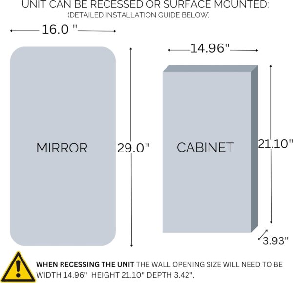Medicine Cabinets For Bathroom With Mirror, Semi Recessed Cabinet or Surface Mounted With Storage - 16" x 29",Bathroom Medicine Cabinet With Mirror Medicine Cabinet