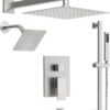 10" High-Pressure Rainfall Shower Faucet with Handheld Spray, Wall Mount Dual Shower Head System with Slide Bar (Brushed Nickel)