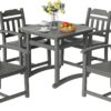 VEVOR Outdoor HIPS Patio Dining Set, 5 Pieces Patio Table and Chairs Set, All Weather Garden Square Furniture Table Sets, Patio Conversation Set, for Lawn, Deck, Backyard, Poolside, Light Gray