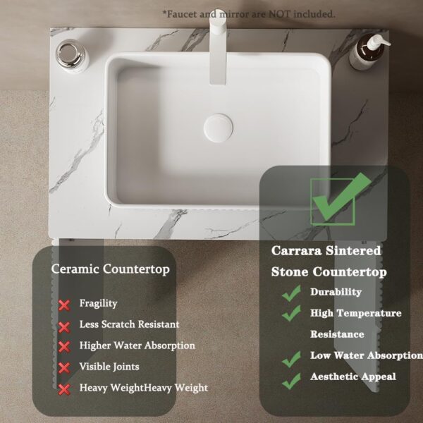 30" Bathroom Vanity with Sink, Modern Bathroom Vanities with 2 Soft-Closing Doors, Freestanding Bathroom Cabinet with Ceramic Basin and Carrara White Sintered Stone Counter Top-Colmar, White