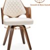 AQG Dining Chairs Set of 2, Swivel Chairs with Walnut Craftsmanship, Upholstered Faux Leather, Mid Century Modern Dining Chairs for Kitchen/Living Room (Beige,Pu)