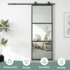 JUBEST 36in x 96in Glass Barn Door, Clear Tempered Glass Carbon Steel Pre Drilled Frame Sliding Barn Door Panel with 6FT Hardware Kit and Soft Close, Easy to Install