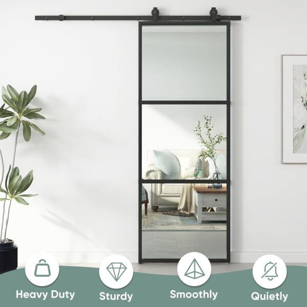 JUBEST 36in x 96in Glass Barn Door, Clear Tempered Glass Carbon Steel Pre Drilled Frame Sliding Barn Door Panel with 6FT Hardware Kit and Soft Close, Easy to Install