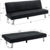 VECELO Modern Couch Bed, Convertible Sofa Bed/Folding Sleeper Couches Faux Leather Futon for Living Room, Futon Sofa Bed, Jet Black