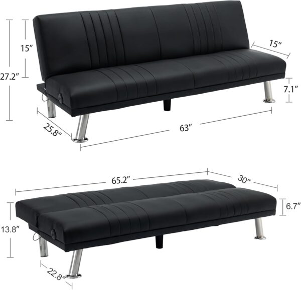 VECELO Modern Couch Bed, Convertible Sofa Bed/Folding Sleeper Couches Faux Leather Futon for Living Room, Futon Sofa Bed, Jet Black