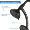 High Pressure 48-Settings Shower Head with Handheld Shower,Drill-Free 3-Way Diverter for Easy Reach,Adjustable Height Slide Bar Dual Shower Head Combo Set - Matte Black