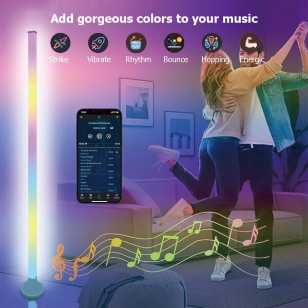 Corner Floor Lamp, 59" RGB Plus IC Dimmable White LED Floor Lamps, Smart Modern Corner Lamp with Remote, Tall Standing Lamp Bedroom Living Room Essentials, Music Sync for Game Room Decor