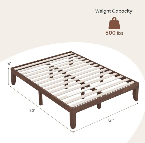 Giantex 14 Inch Queen Wood Platform Bed Frame, Minimalist Style Mattress Foundation with Solid Rubber Wood, Heavy Duty Wood Slat Support, Without Headboard, Easy Assembly, No Box Spring Needed, Walnut