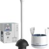 MR.SIGA Toilet Plunger with Holder, Heavy Duty Toilet Plunger and Holder Combo for Bathroom Cleaning, White