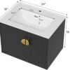 24" Bathroom Vanity with Sink Black, Modern Floating Vanity Bathroom Sinks with Cabinets with Double Soft Close Cabinet Door, White Ceramic Sink & Gold Handles, Large Storage for Small Space