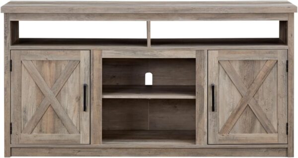 58" W Barn Door TV Stand, Farmhouse Entertainment Center for TV Up to 65", Entertainment Console Table with Open and Closed Storage Space for Living Room