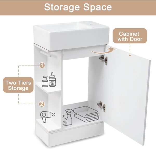 18.6" Small Bathroom Vanity with Sink - Bathroom Cabinet with Two-Tier Shelf, Toilet Paper Holder and Soft Closing Door
