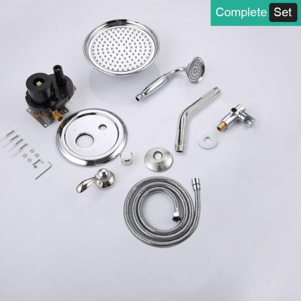 Chrome Vintage Shower-Faucet Sets, Antique Brass Shower System, Wall Mounted, 9" Rain Head and Handheld Spray, 2 Way Diverter Rough in Valve with Trim Kit