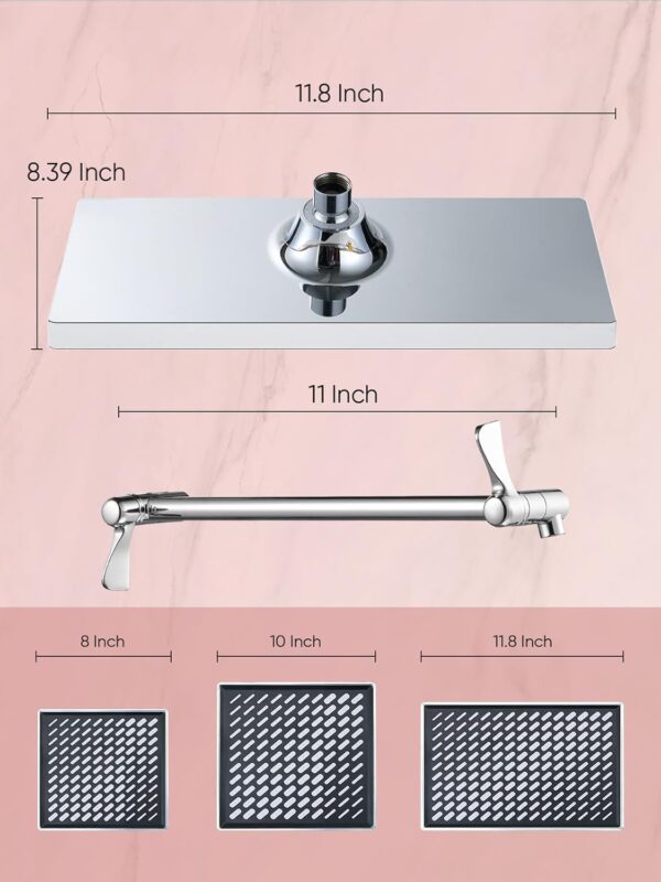 Cobbe Rainfall Shower Head for Bathroom, 11.8 Inch Large Rectangular with Adjustable Stainless Steel 11 Inch Extension Arm - Premium Quality Luxury Experience, 1-Min No Tools Installation, Chrome