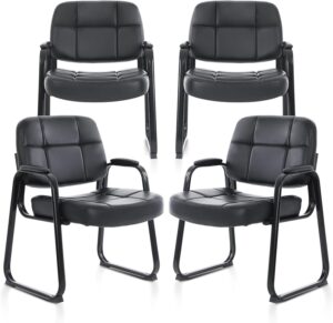 CLATINA Big & Tall Waiting Room Guest Chair with Bonded Leather Padded Arm Rest and Sled Base for Office Reception Lobby and Conference Desk, Black(4 Pack)