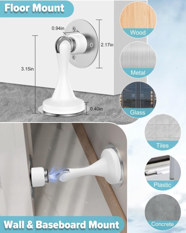 Magnetic Door Stoppers Door Catch - 4 Pack Stainless Steel Heavy Duty Door Stops for Bottom of Door, Wall & Floor Mounting No-Drill Strong Adhesive & Screws, Strong Door Holder to Keep Door Open