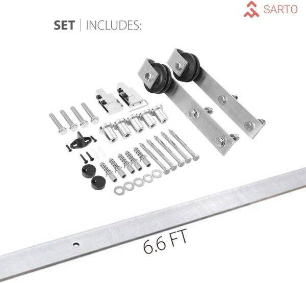 SARTODOORS Sturdy Barn Door 42 x 84 inches Frosted Glass 3 Lites | Lucia 4070 White Silk | Top Mount Stainless Steel 8 feet Rail Hangers Heavy Set | Solid Panel Interior Doors