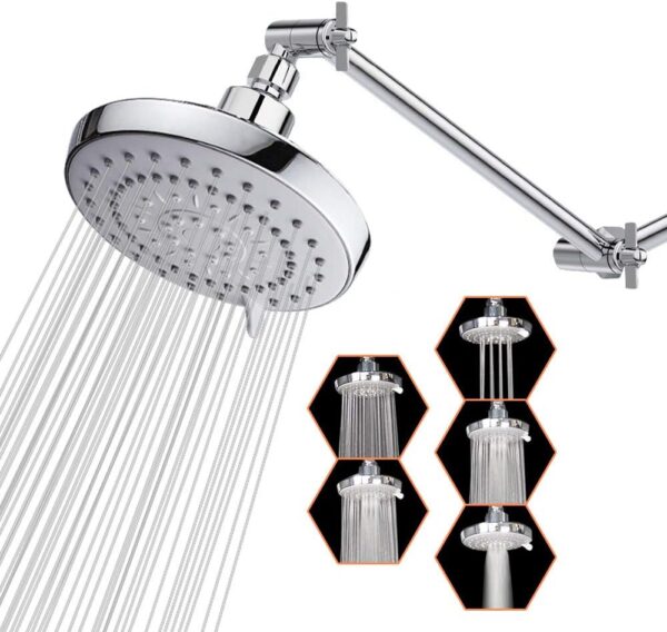 61RaqwUHWBL._AC_SL1000_.jpg HarJue High Pressure Shower Head with 11 IN Adjustable Arm, Rainfall with Shower Arm-Make Water Flow Down Vertically for Better Bathing Experience(5 In, Chrome)